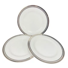 2005 Royal Doulton Pure Platinum Double Silver Band Plate Dish 6 inch Set 3 VTG