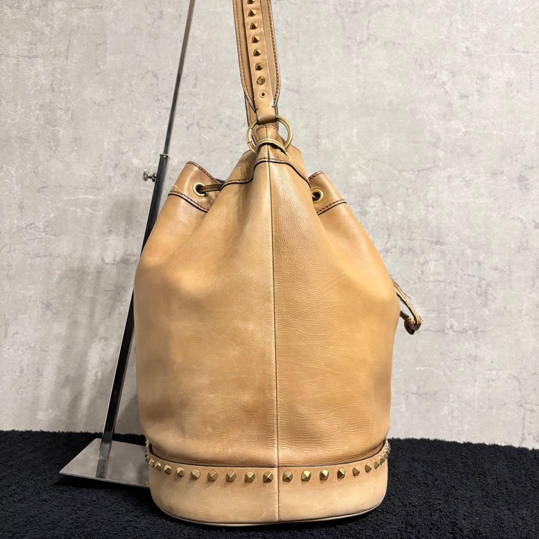 Valentino Garavani Rockstud Leather Handbag Beige B+ Status Japan thumbnail 4