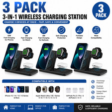 3 Pack 3-in-1 Wireless Charging Station 15W Fast Charger for Phone Watch