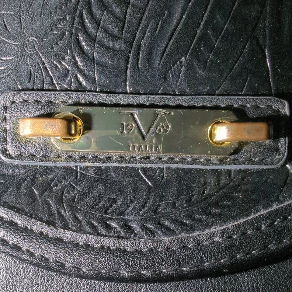 100% Authentic Black Versace Leather With Gold Embroidery floral  - Image 2 of 4