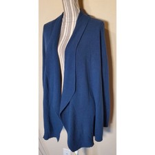 Loft Womens Medium Very Dark Teal Wool Blend Open Front Shawl Cardigan Sweater