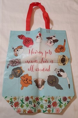 New Pet Themed Reusable Plastic Tote Bag 18x13x5 Recycle Dog Cat Pouch Portable 