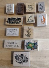 Lot Of 12 Cat Themed Rubber Stamps