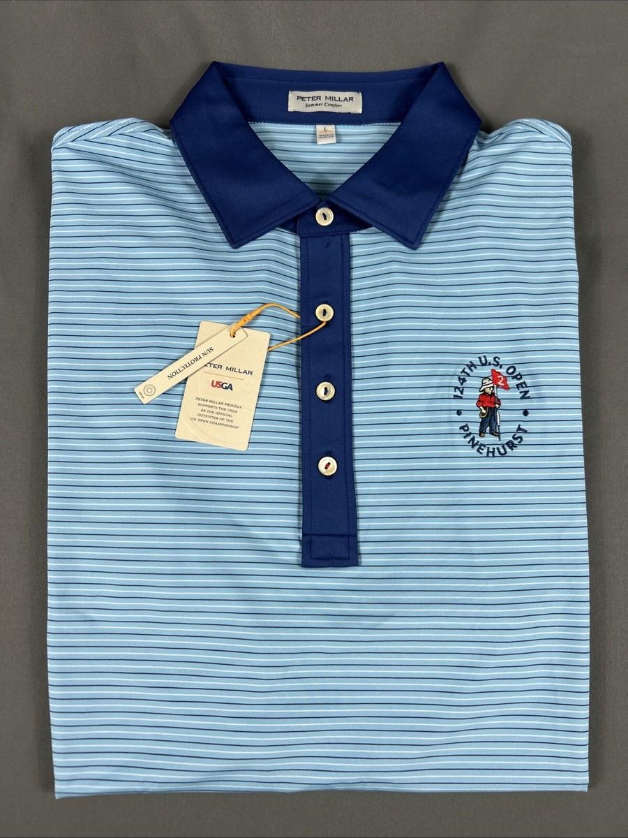 Peter Millar Golf Shirt Polo Pinehurst US Open Logo Large Blue