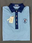 Peter Millar Golf Shirt Polo Pinehurst Us Open Logo Large Blue Striped Polyester
