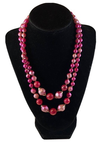Shades of Pink 2 Strand Faux Pearl Necklace 16” plus 3” extender Hong Kong B43 - Picture 1 of 3