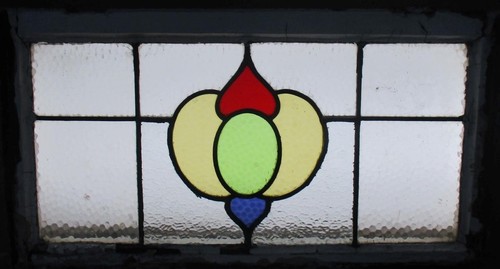 OLD ENGLISH LEADED STAINED GLASS WINDOW TRANSOM PRETTY ABSTRACT 27" x 14 3/4" - Picture 2 of 3