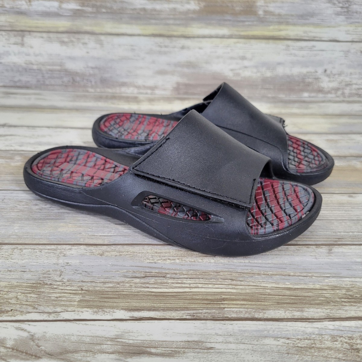 Slip-On Black Slides Sandals Adjustable Strap Child Size 11/12