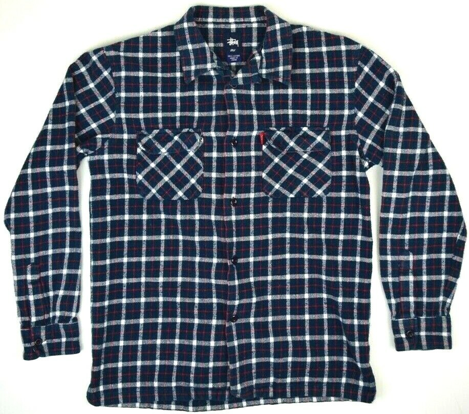 トップス 90s old stussy NAVY plaids S/S SHIRT L 90s old stussy NAVY plaids S/S SHIRT L 90s Stussy Button Up