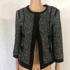 Narciso Rodriguez Blazer Womens S Jacket Black Silver Metallic Preppy Party