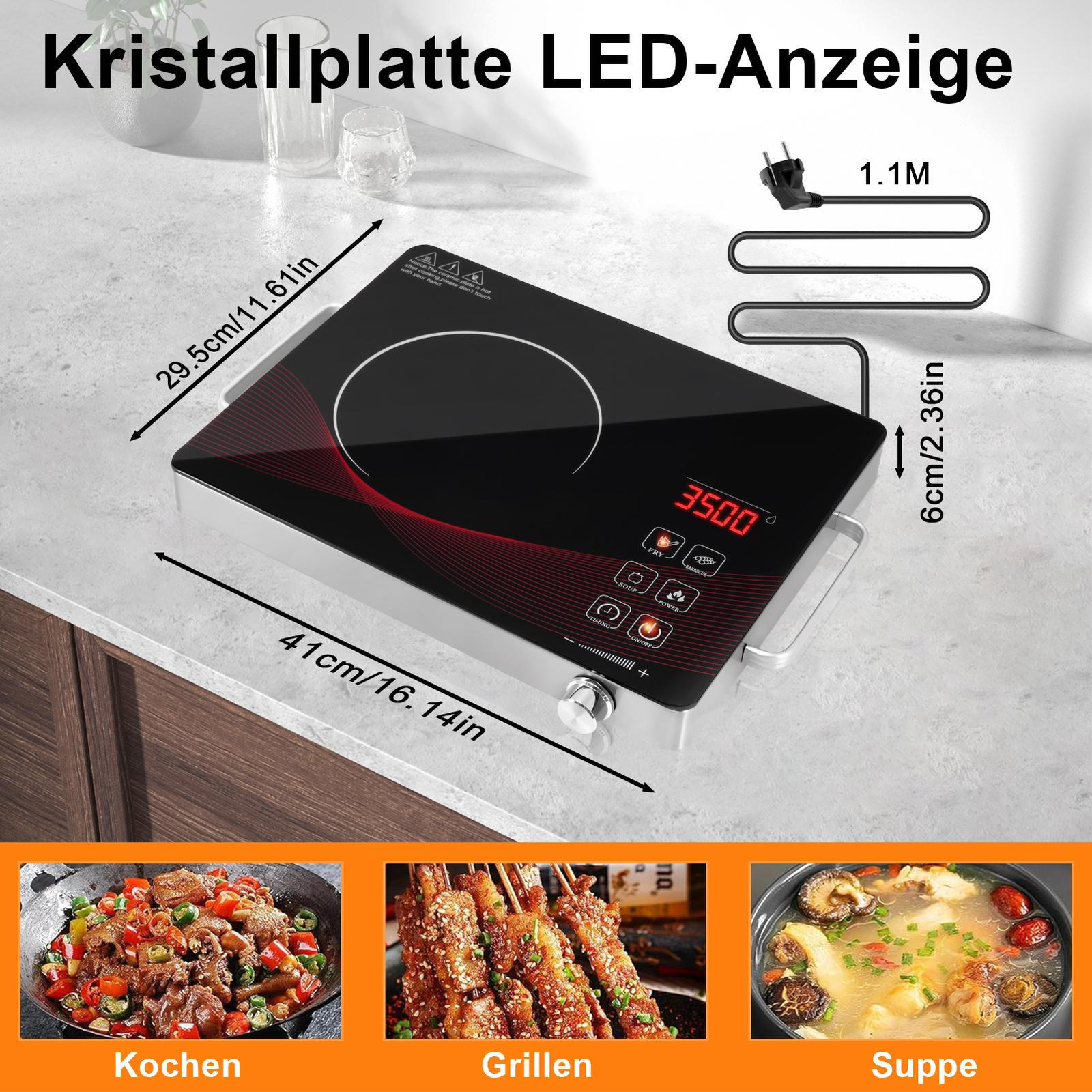 Profi Infrarot Einzelkochplatte Kochplatte Edelstahl 3500W Cook Herdplatte