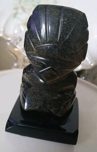 Gold Sheen Black Obsidian Stone Hand Carved Mayan Aztec Incan Figure Statue Idol
