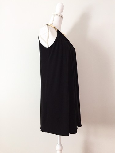 NWT $100 Jessica Simpson Gold Chain Drape Swing Dress Size 4 Black Jersey Shift - Picture 5 of 10