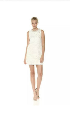NWT Rachel Zoe Boucle Cut-out Fringe Tweed Ivory Sleeveless Dress