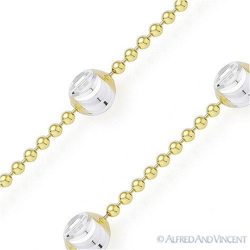Moon Cut Ball Bead Link Italy 925 Sterling Silver 14k Yellow Gold Chain Necklace - Picture 2 of 2