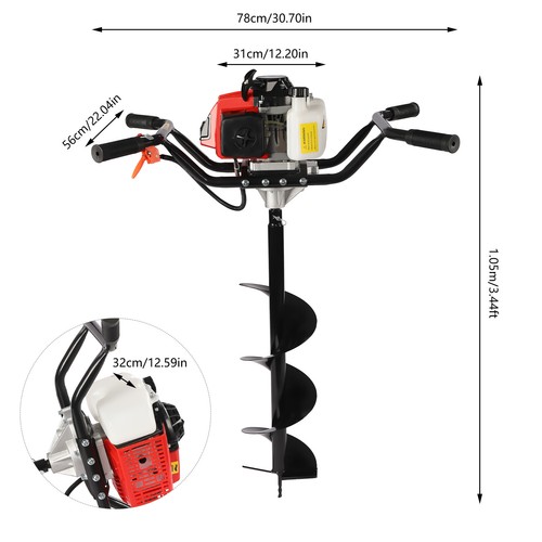 3HP 63cc EPA Gas Earth 2 Man Post Hole Digger Machine 7500rpm + 8" Auger Bit US - Picture 2 of 24