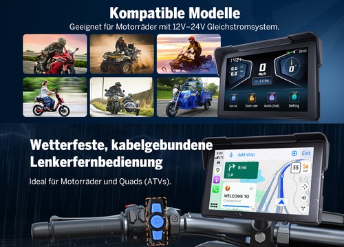 7" IPS Motorrad-Navi mit CarPlay Android-Auto und Rückfahrkamera TPMS 4K Kamera - Bild 9 von 11