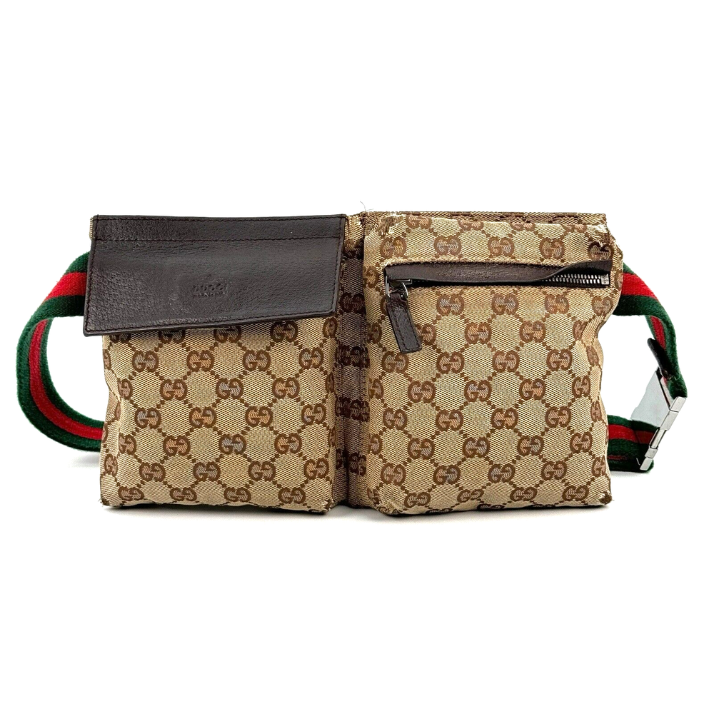 GUCCI Body Bum Bag Waist Pouch Sherry Line Beige Authentic