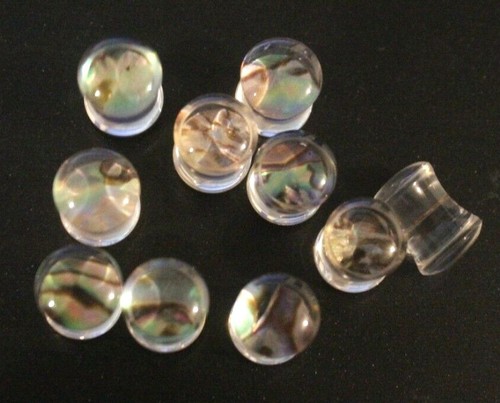 Abalone Shell Double Flare Acrylic Earrings Ear Plug Tunnel Gauge Pearl Metallic - Picture 9 of 9