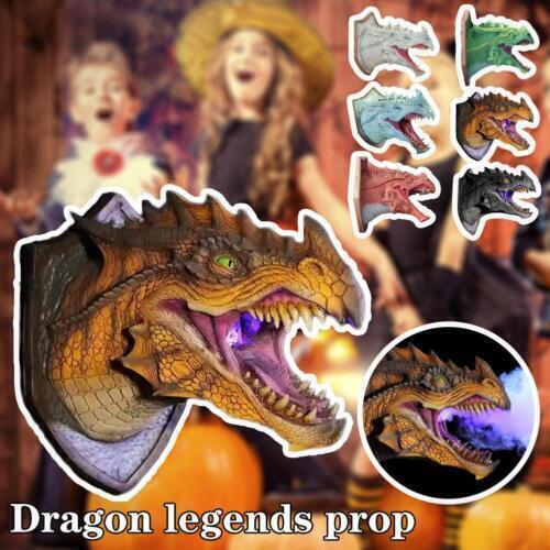 3D Drachenkopf Wand Skulptur LED Rauch Dinosaurier Wohndeko Statue Kunst/ - Bild 10 von 30