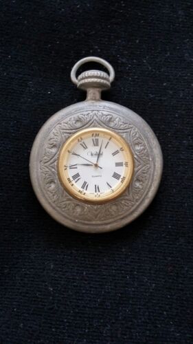 ~  AUTHENTIC POCKET  WATCH / VINTAGE PEWTER/ SIGNED /  DECORATED 7 CM DIAMETER - Picture 1 of 2