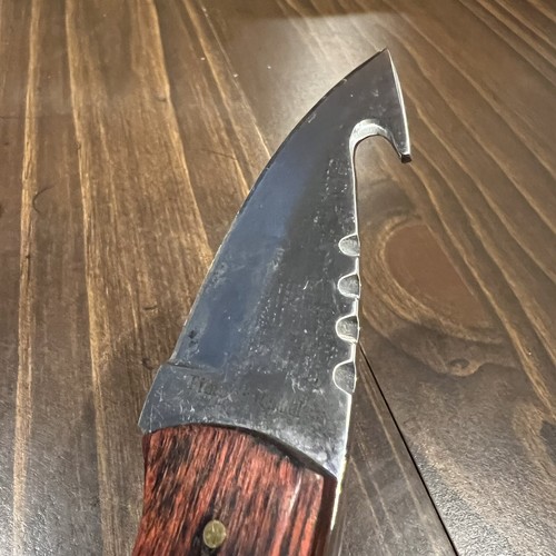 Vintage Timber Rattler Gut Hook Hunting Steel Knife w Leather Sheath TR39 Bone - Picture 4 of 11