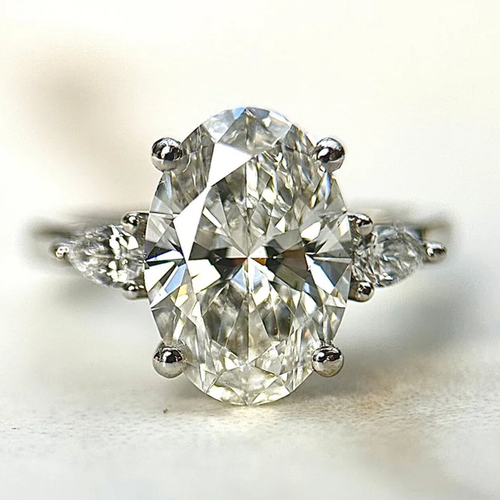 TTC Oval Cut Three Stone Moissanite Ring 14K White Gold Plated 3.5TCW 12X8 mm