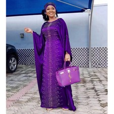 Hijab African Women Satin Long Dress Loose Batwing Sleeve Kaftan Cocktail Gown