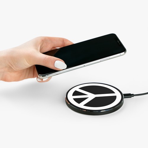 Stylish Wireless Charger with Peace Sign Design, Modern Cell Phone Charging Pad - Picture 2 of 5