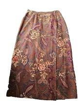 VTG Talbots Womens Sz 8 Autumn Tone SILK Floral Paisley Wrap Long Skirt Lined