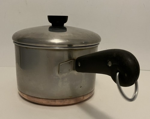 Revere Ware Pentola Stock 3 Qt con Coperchio 1801 Fondo Rame 2363973 Doppio Cerchio - Foto 2 di 15