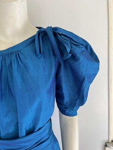 Yves Saint Laurent Vintage 1970s Silk Peasant Dress w/ Sash Ruffle and Bows - Picture 11 of 18
