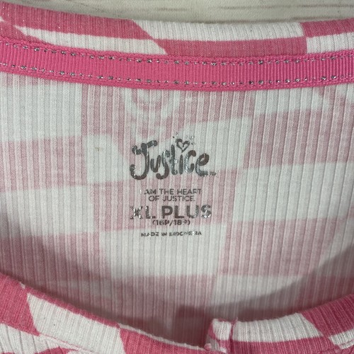 Justice Girls XL Plus Button Front Knit Top Pink Check Ruched Side Ties New - Picture 7 of 9