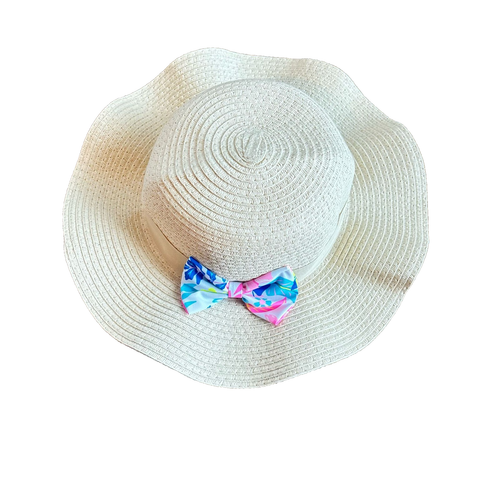 Girls 5T Beach Hat with Floral Bow