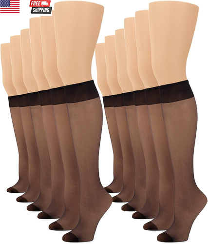 12 Pairs Women'S Sheer Knee High - 15D Nylon Stockings with Reinforced Toe