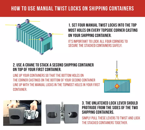 4 Pcs 20' 40 Sea Rail Shipping Container Manual Twist Lock Handlocking Casting - Picture 3 of 9