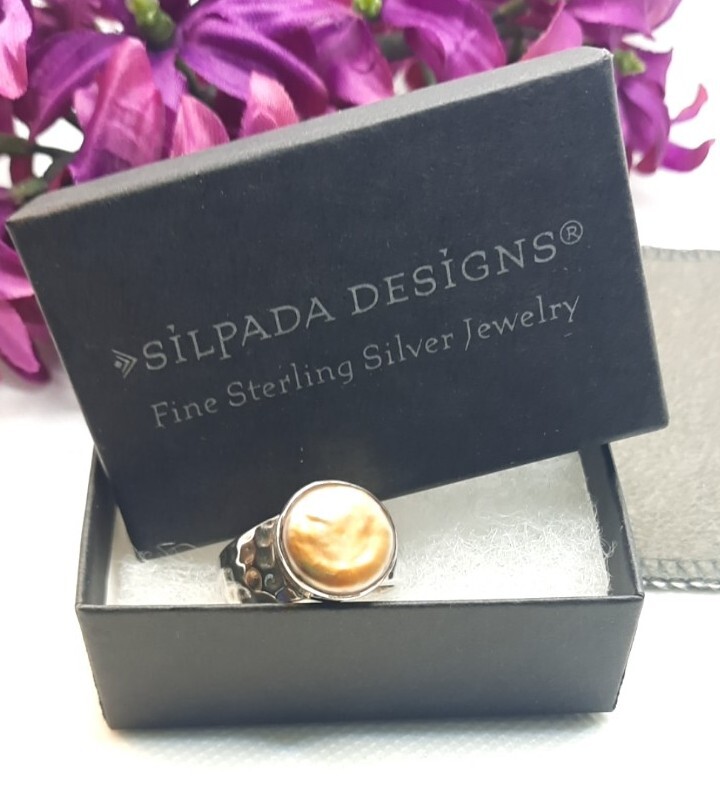 SILPADA Sterling Silver Hammered Finish Bronze Pearl Coin Ring Sz