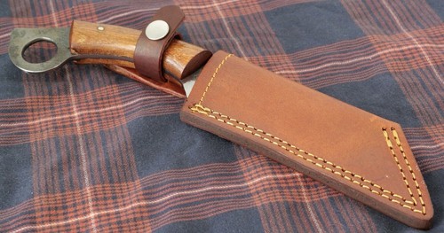 10” Fixed Blade Knife Full Tang Seax Wharncliffe Blade Wood Handle Leather Case - Picture 6 of 6