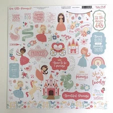 (1) 12x12 Sheet Echo Park Paper OUR LITTLE PRINCESS Scrapbook Element Stickers
