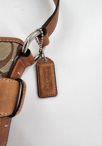 Coach Signature Khaki Brown Leather Trim Adjustable Shoulder Bag Purse Handbag - Picture 7 of 7