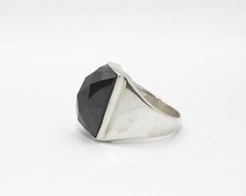 GENUINE BLACK ONYX RING set in 925 STERLING SILVER Size 9 FAST FREE SHIPPING