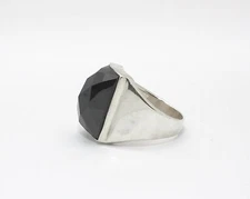  GENUINE BLACK ONYX RING set in 925 STERLING SILVER Size 9 FAST FREE SHIPPING !!