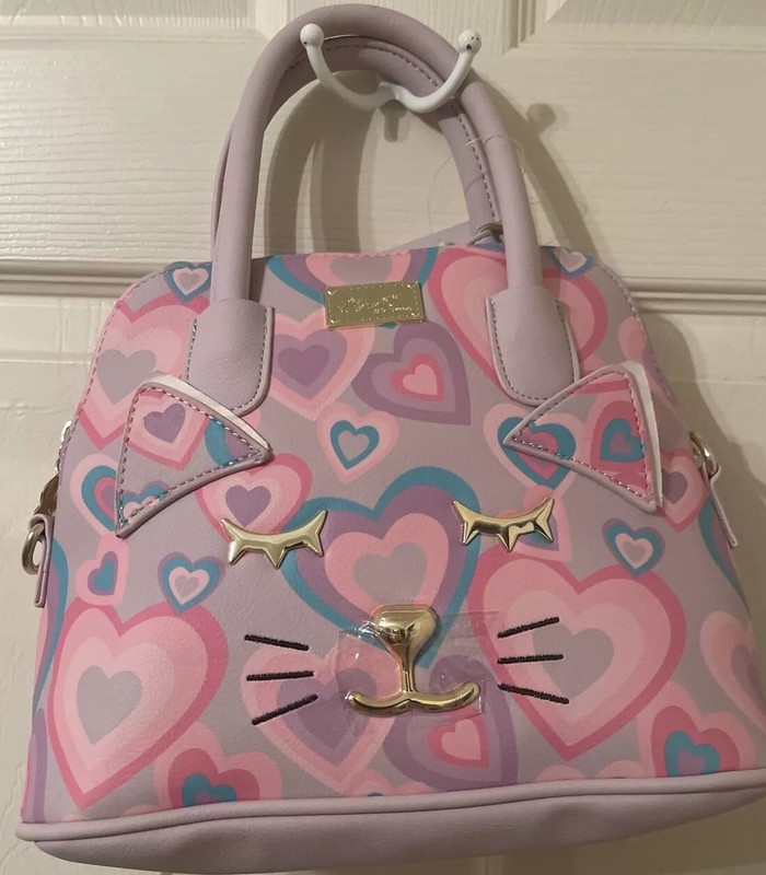 LUV BETSEY JOHNSON LT PURPLE PASTELS CROSS BODY CAT PURSE HEARTS!!