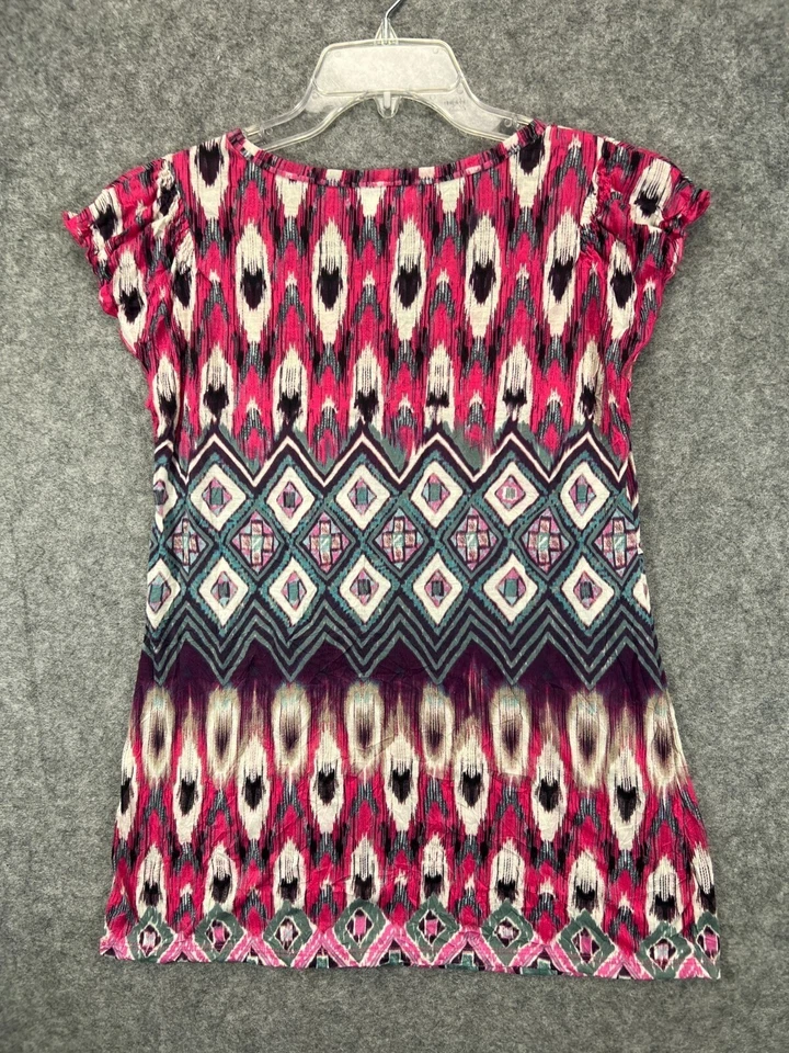 Blusa Top LIZWear Mujer Camisa Rosa Mediana Azteca Chevron Cuello en V Manga Acampanada Foto 4 de 4
