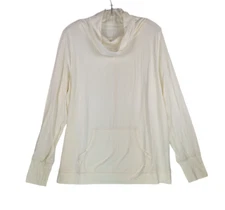 Anybody Cozy Knit Cowl Neck Shirt Ivory M Pocket Thumbholes Soft Comfort NWOT