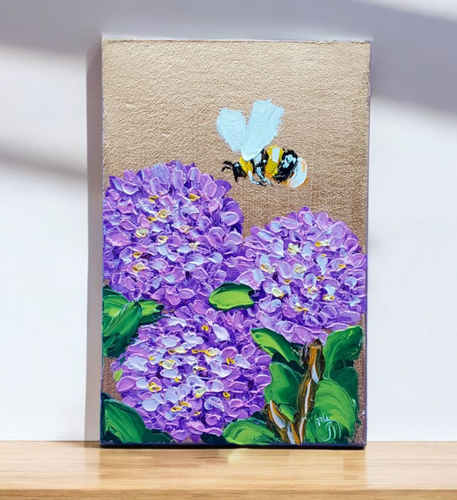 Quadro originale ortensia ape miele fiori bombi arte da parete fatto a mano 4 - Foto 4 di 14