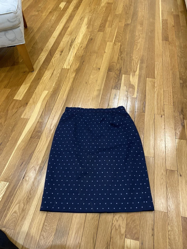 Falda Escada Azul Plateada Estampado de Estrellas Cremallera Forrada Mezcla de Lana Talla 40 10 Recta Foto 3 de 4