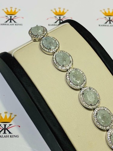 Platinum Sterling Silver White Sapphire & White Quartz Halo Tennis Bracelet 7" L - Picture 9 of 9