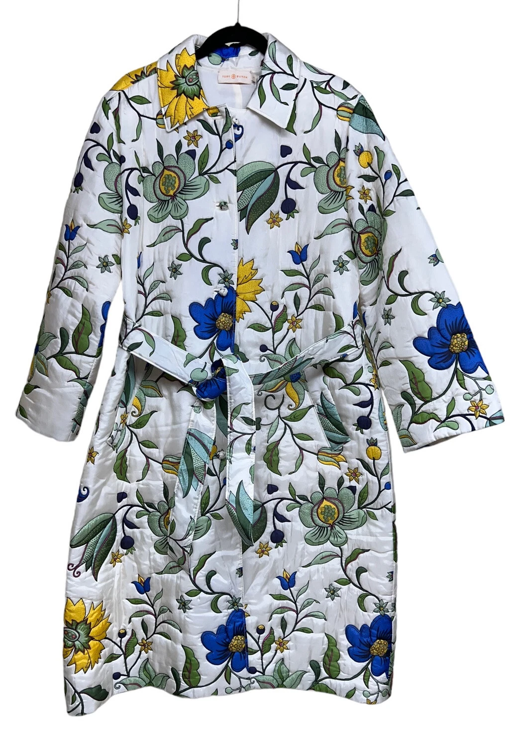 Trench Tory Burch stampa floreale trapuntato seta trincea donna taglia large