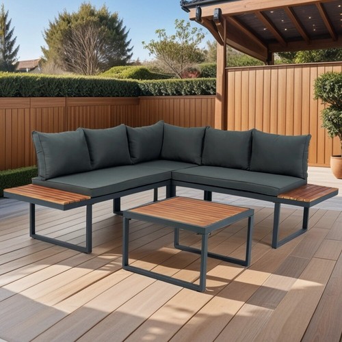 4 Piece L-Shaped Patio Wicker 5-Seater Sectional Conversation Sofa Sets w Table